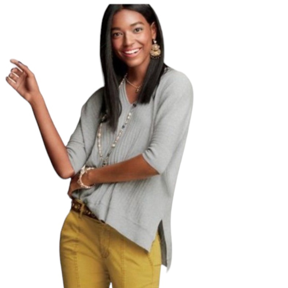 CAbi Light Gray Knit Sweater with Side Slits